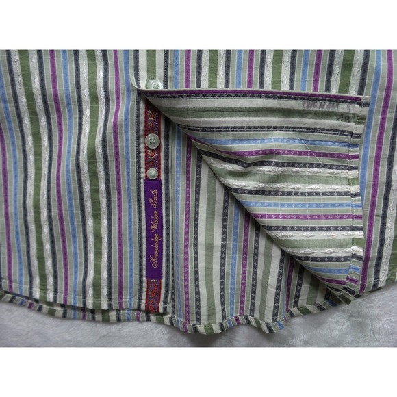 Robert Graham Shirt Mens Large Striped Long Sleeve Button Up Silk Trim Designer - Picture 4 of 14